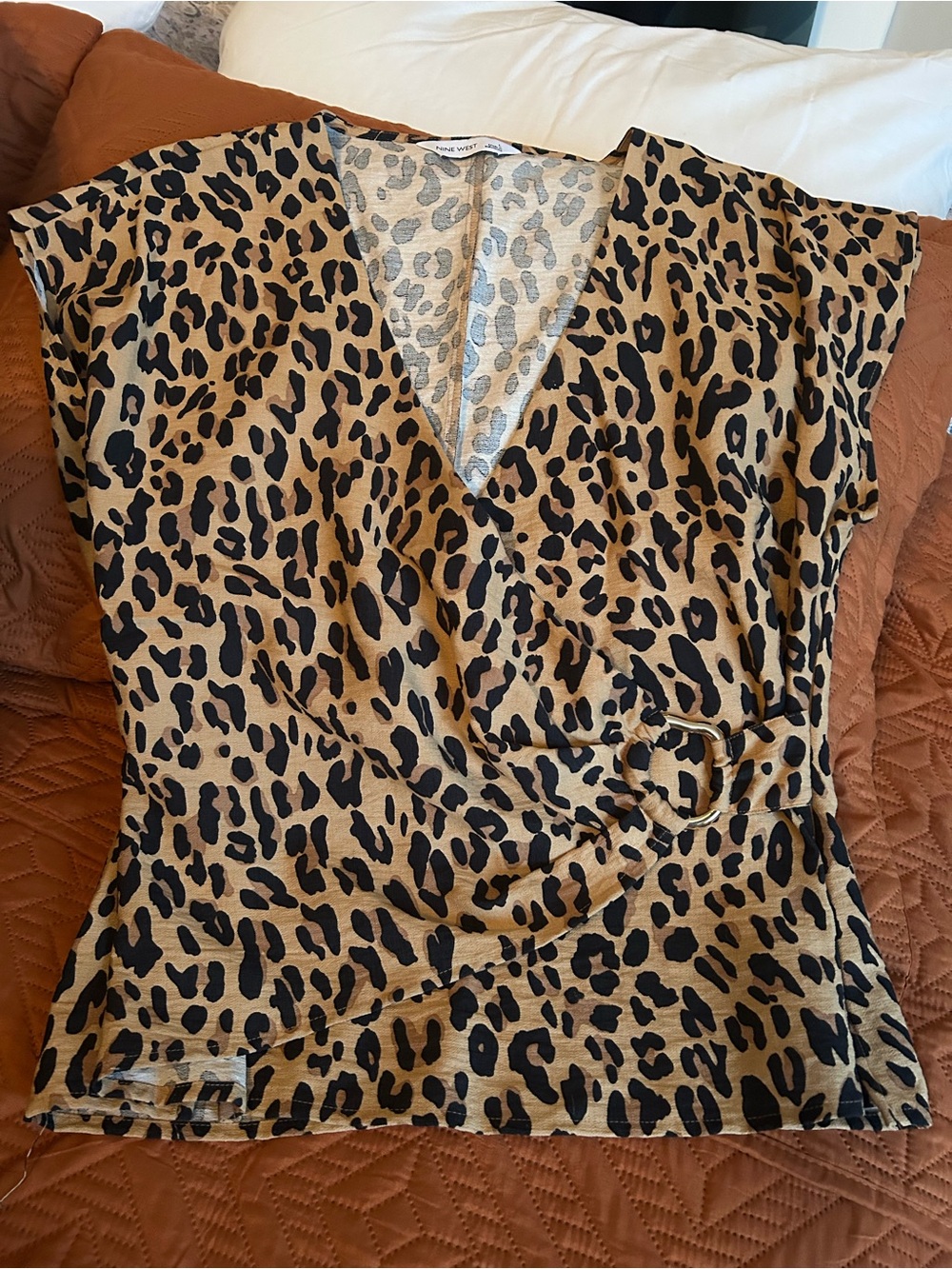 Nine West Leopard Print Top in Black and Camel